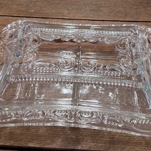 Vintage clear glass divided serving dish with lid